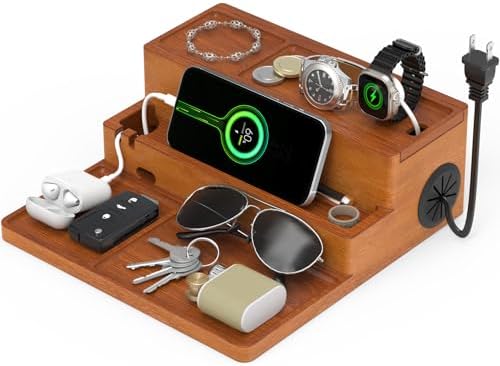 Valet Tray, Nightstand Organizer with Charging Station by Zaldia
