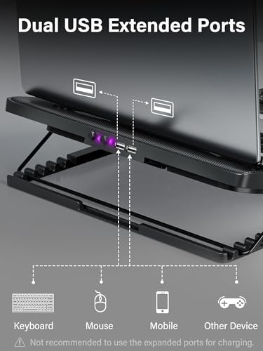 Kootek Laptop Cooling Pad Cooler Stand with 5 Quiet Fans for 12"-17" Laptop - Image 6