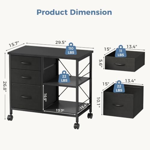 OLIXIS Mobile File Cabinet with 3 Drawers, Rolling Under Desk Storage - Image 3