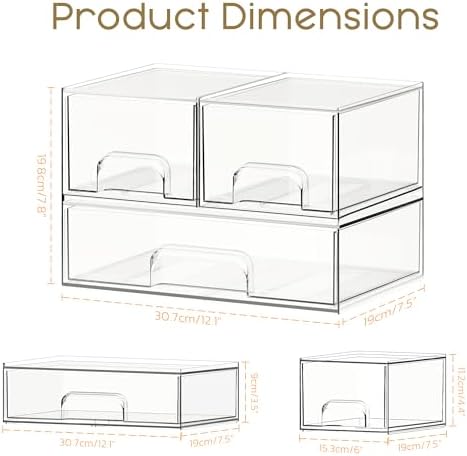 Criusia Stackable Storage Drawers, 3 Pack Clear Acrylic Makeup & Bathroom Organizer, Versatile Storage Bins for Vanity, Under Sink, Kitchen Cabinets & Pantry - Image 2