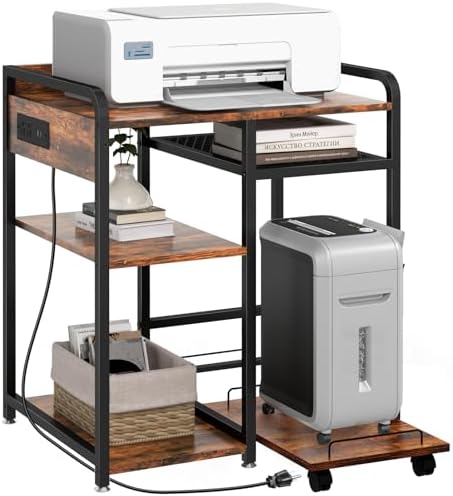 3-Tier Printer Stand with Storage Shelf and Power Outlet for Home Office by Livofloral