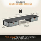 DuoStand Plus - 39” Dual Monitor Riser for Desk with 2 Drawers - Wood & Steel Double Monitor Stand with Storage - Desk Organizer Shelf for Desktop Computer, Laptop, TV & Printer (Matte Black) - Image 5