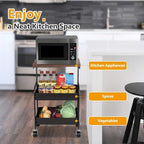 Rolling Cart with Wooden Tabletop, 3 Tier Metal Utility Cart, Rolling Storage Organizer Cart with Lockable Wheels for Kitchen, Office, Bedroom (Black) - Image 5