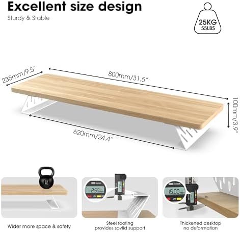 Fenge Monitor Stand Riser, Wooden & Metal Desk Shelf Organizer, Oak - Image 5