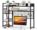 Tangkula Desktop Bookshelf for Computer Monitor Up to 32”, Countertop Storage Hutch with 4 Open Shelves, Grid Panel, 6 Hooks, Anti-tip Device, 4-Tier Desktop Shelves for Home Office Dorm, Black by TANGKULA