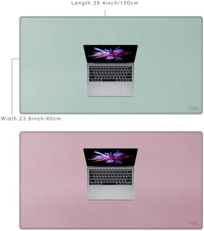 Vyaaa PU Leather Desk Mat, 39.4“ x 23.6” XXL Leather Desk Pad, Waterproof Extra Large Desk Mat, Large Mouse Pad, Desk Mats on top of Desks for Home or Office (Pink & Green) - Image 2