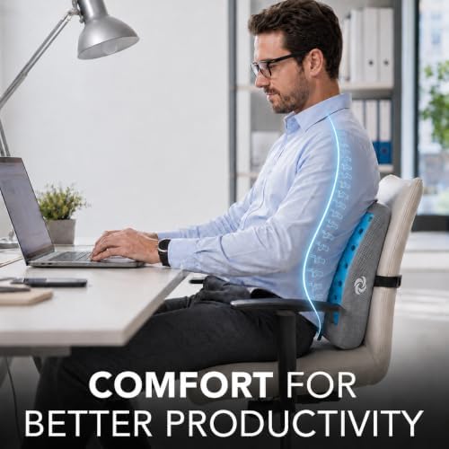Samsonite Memory Foam Lumbar Support Pillow for Office Chair, Gaming Chair, or Car-Ergonomic Back Cushion-Home Essentials for Sitting Comfort and Posture Relief Back Support with Cooling Gel, Grey - Image 2
