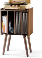 2BHOME Wooden Record Player Stand, Vinyl Record Storage Holder Table with 4 Cabinets, Holds up to 100 LPs, Metal Organizer Stand, Classical Design for Files/Book (Walnut, 2 Tier) by 2BHOME