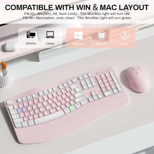 Wireless Keyboard and Mouse Combo,2.4G Ergonomic Wave Keys(Pink-A) - Image 5