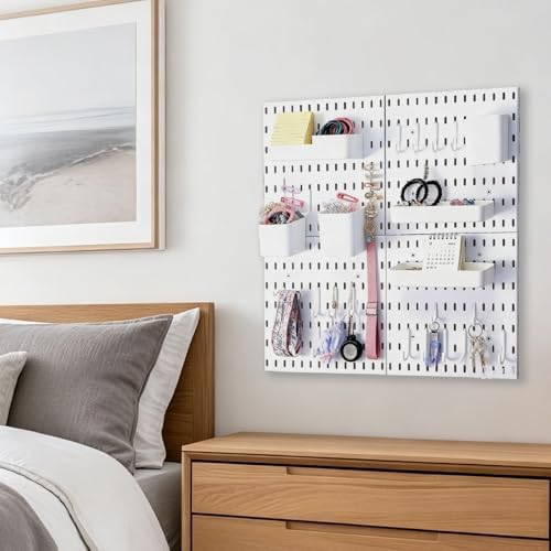 4 Pack White Plastic Pegboard Wall Shelf Organizer with Modular Storage - Image 2