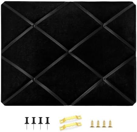 Black Fabric Memo Bulletin Board, 23.6x17.7 inches Velvet Pin Board for Wall, Vision Board Message Board Cork Board with Criss-Cross Ribbons for Home Office School Wall Decor(BK Velvet,4560) by Aitakatta