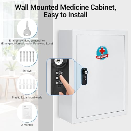 Locking Medicine Cabinet with Combination Lock and Safety Key - Image 6