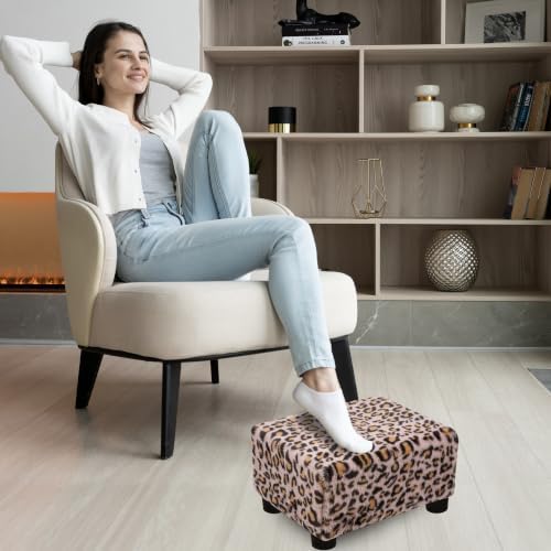 CAROLMADE Small Foot Stool Ottoman Footstool with Legs Under Desk Footrest for Living Room Bedroom and Office, Faux Fur Pink - Image 4