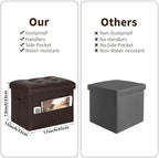 Ottoman with Storage, Folding Leather Foot Stools Ottoman for Dorm, Brown - Image 3