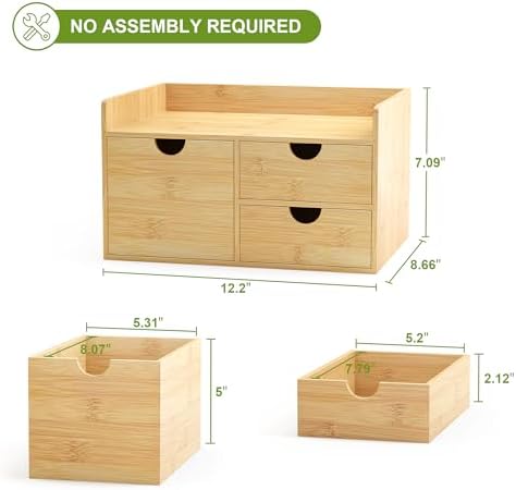 Bamboo Desk Organizer with Drawers, Desktop Storage for Office Supplies - Image 3
