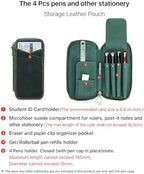 CONTACTS Full Grain Leather Pencil Case Handmade Vintage Zipper Pen Holder Pouch with Card Slot Pens Organizer Pockets Stationery Bag for Men and Women (Dark Green) - Image 4