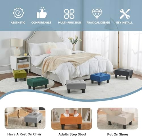 Poofzy Small Foot Stool Ottoman, Linen Ottoman Foot Rest with Legs, Rectangle Foot Rest for Couch, Footstools and Ottomans Small for Living Room and Entryway (Light Gray) - Image 6