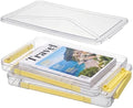 Clear Document Box, Portable A4 Paper Storage Organizer with Snap Latches, Stackable File Case for Certificates Photos Letter Size, Magazine Protector, 14.37" x 9.44" x 1.37" (2 Pack), Yellow by Cosics