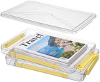 Clear Document Box, Portable A4 Paper Storage Organizer with Snap Latches, Stackable File Case for Certificates Photos Letter Size, Magazine Protector, 14.37" x 9.44" x 1.37" (2 Pack), Yellow by Cosics