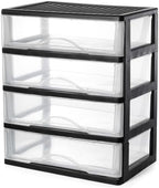 BYCY Medium 4 Drawer Clear Stacking Desktop Organizer for Office Supplies,Stackable Storage Drawers Plastic Storage Bins For Kitchen Cabinets, Pantry, Home Organization (Black, Medium 4Drawer) by BYCY