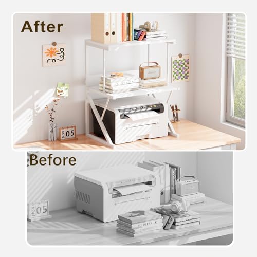 aboxoo Printer Stand for Desk to Save Space, Metal+Wood for Home Office - Image 2