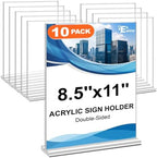 EHWINE Acrylic Sign Holder 8.5 x 11, 10 Pack Double-Sided Stand up Table Top Sign Holders, Clear Acrylic Picture Frame Menu Flyer Paper Holder Display Stand for Office Business Store Wedding Party by EHWINE