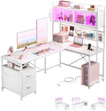 DurayLoly 67" L Shaped Gaming Desk for Dual Monitor, White by Durayloly