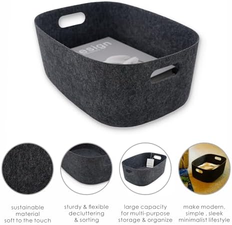 Welaxy Large Felt Storage Basket with Handles Charcoal Open Bin for Shelves - Image 6