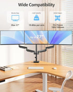 MOUNTUP Triple Monitor Stand Mount - 3 Monitors Desk Mount for Computer Screens Up to 27 inch, Triple Monitor Arm, Heavy Duty Monitors Stand, Each Arm Holds 4.4-19.8 lbs, Black - Image 2