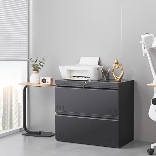 Approgreent 2 Drawer File Cabinet, File Cabinets for Home Office, Printer Stand, File Cabinet with Lock, Lateral Filing Cabinet for A4/Letter/Legal Size File Folders, Assembly Required(Black) - Image 2