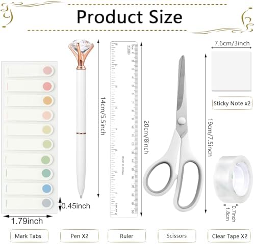 Office Supplies,Desk Accessories, Stapler and Tape Dispenser Set for Women with Stapler, Tape Dispenser, Staple Remover, Staples, Clips, Scissor and Tabs,Gift for Students, Coworkers - Image 6