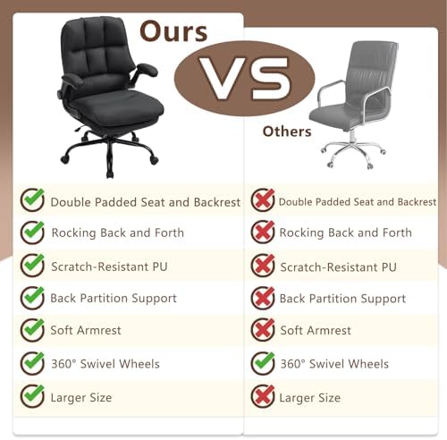 Comfy Office Chair Soft and Double Cushioned Ergonomic Computer Desk Chairs for Long Hours Executive Office Chair with Flip-up Armrests and Height Adjustment for Home Office Black - Image 5