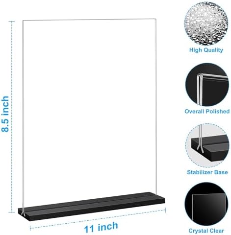 EHWINE 12 Pack Acrylic Sign Holder 8.5 x 11, Double-Sided Stand up Table Top Sign Holders, Clear Acrylic Picture Frame Menu Flyer Paper Holder Display Stand for Office Business Store Wedding Party(Black Base) - Image 2