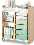 Rolling Craft Cart with 6 Drawers, Pegboard and Locking Wheels Green by APEXCHASER
