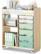 Rolling Craft Cart with 6 Drawers, Pegboard and Locking Wheels Green by APEXCHASER