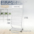 4-Tier Rolling Magazine Rack, Floor Standing Brochure & Literature Display Stand, 23.4" Wide, White - Image 2