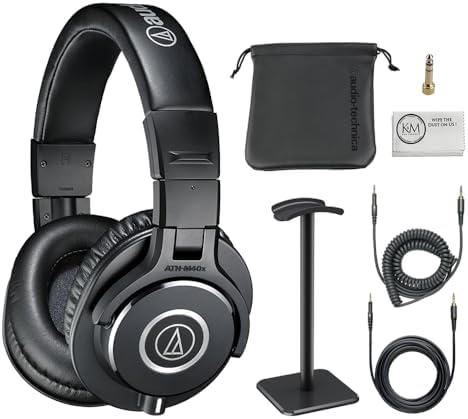 Audio-Technica ATH-M40x Professional Monitor Headphones Bundled with Over The Ear Headphones Stand + Cleaning Cloth (3 Items) by Unknown