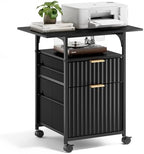 VINGLI 2 Drawer File Cabinet with 24'' Extended Desktop, Fluted Filing Cabinet Mobile Under Desk File Cabinet with Wheels, Fabric Drawers Printer Stand for Home Office, Fits Letter Size, Black by VINGLI