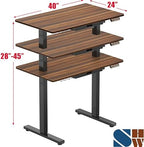 SHW 40-Inch Electric Height Adjustable Standing Desk w/Drawer, Walnut - Image 2