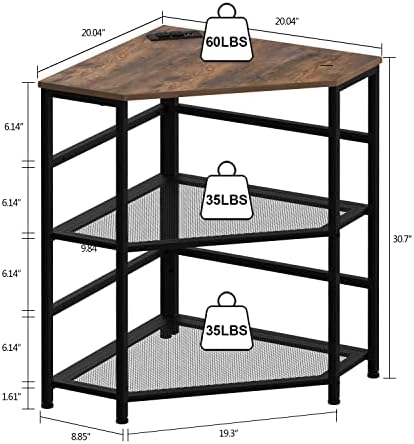 VEDECASA Corner Printer Stand Table with Power Outlet Charging Plugs USB Port Adjustable Storage Shelf Computer Tower CPU Stand Holder for Home Office (Brown) - Image 5