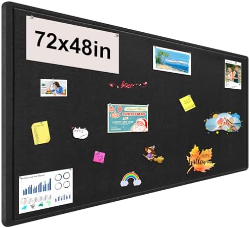 Large Bulletin Board, Foldable 72x48 Inches Cork Board Alternative, Large Felt Board Decorative Pin Board for Wall, Foldable Photo Board Self-Adhesive Vision Board with 36 Pushpins Black by bcabo