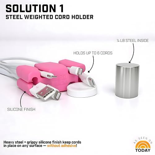 CordBrick 4PK Silicone & Steel Weighted Cord Holders for Bedside. Travel Phone Cable Organizers. Multiuse iPhone Accessories. Small Gifts for Him, College Student. Tech Gadgets for Teenagers. Pink - Image 2