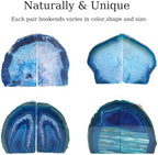 Natural Teal Dyed Agate Geode Bookends - 2 to 3 lb Heavy Duty Rock Crystal Stone Book Ends for Shelves, with Rubber Bumpers, Decorative Book Holders for Home Office - Image 5
