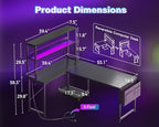 AODK L Shaped Desk Gaming Desk with LED Light & Power Outlet - Image 3