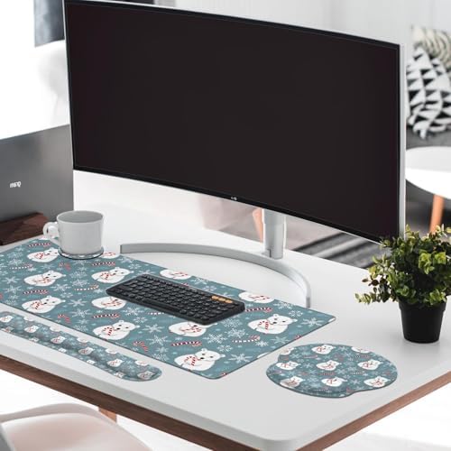 Britimes Keyboard Mouse Pad Set, 4 in 1 Desk Mat Set, Christmas Snowflake - Image 3