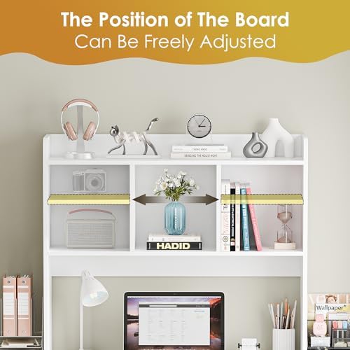 SUPER DEAL Desktop Bookshelf, Countertop Storage Hutch with 4 Shelves for Computer Desk, 2-Tier Display Rack, Multipurpose Wood Desk Hutch Storage Organizer for Home Office Dorm, White - Image 4