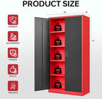 Letaya Metal Storage Cabinets with Lock, 72" Tall Locker Organizer Steel Cabinets, Adjustable Layers Shelves 2 Doors for Home, Office, Warehouse,Garage(Black Red) - Image 3