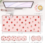 Large Keyboard Mouse Pad Set, Extended Mouse Pad+Keyboard Wrist Rest Support, Memory Foam Ergonomic Easy Typing, 4Pcs (31.5×11.8 in) Desk Pad Set for Office Home,Cute Strawberry Pattern - Image 6
