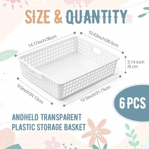 Geetery 6 Pack Classroom Storage Baskets with Handle,White - Image 2