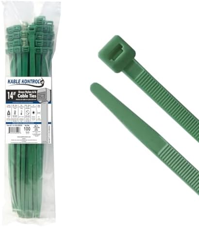 Kable Kontrol Cable Zip Ties, 14 Inch, 100 Pcs, HD 120lbs Test, Green by KABLEKONTROL%C2%AE